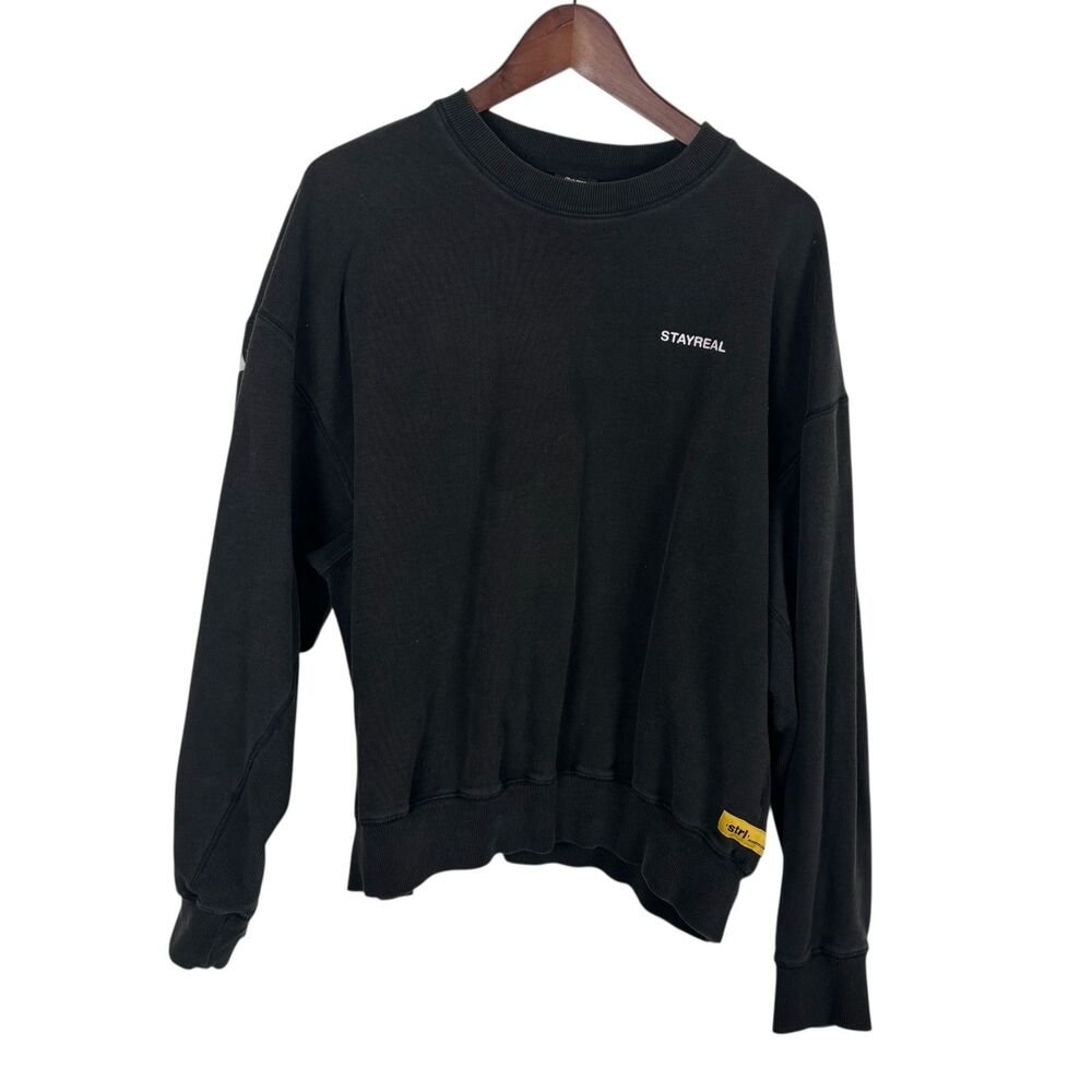 Stay Real Asian Streetwear Black Distressed Sweatshirt Size Large